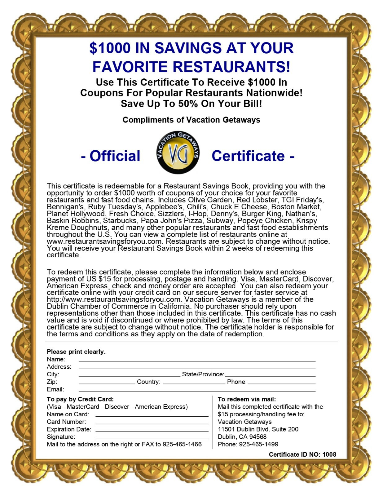 Profitable Home Business Opportunity Selling Vacation & Restaurant Certificates