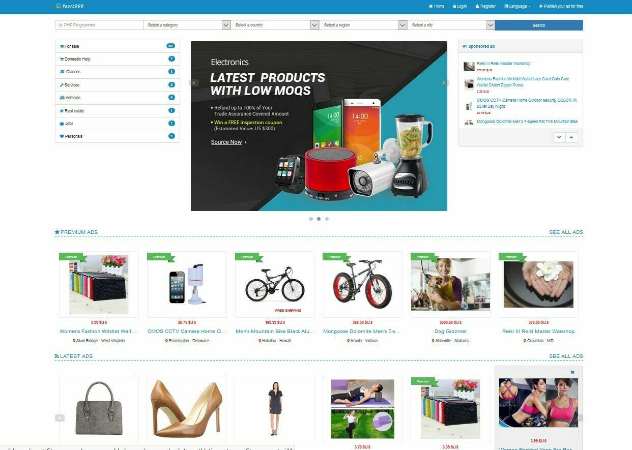 Premium Classifieds Website (Blue Color) + Free Hosting Installation SSL