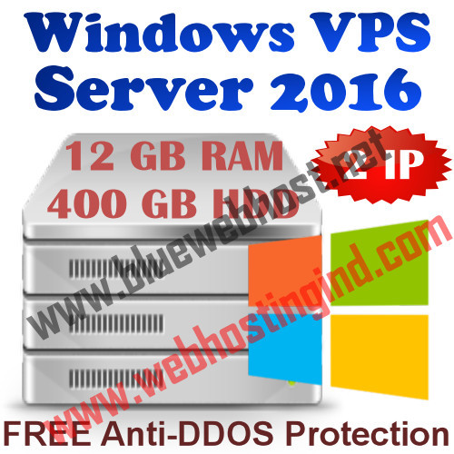 Windows 2016 VPS (Virtual Dedicated Server) 12GB RAM + 400GB HDD + DDOS