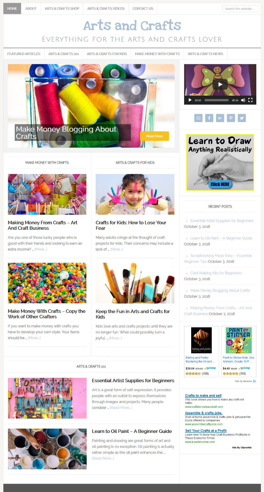 [NEW DESIGN] * ARTS & CRAFTS * blog website business for sale w/ AUTO CONTENT!