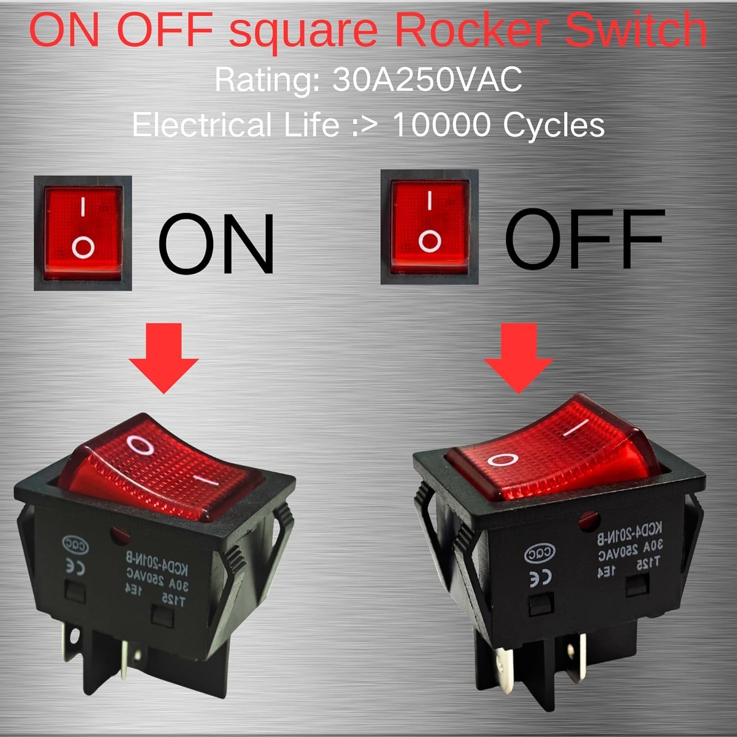 «2 Pack 30A 250V Rocker Switch, Red LED, DPST 4 Pin, Heavy Duty, 120V Toggle «