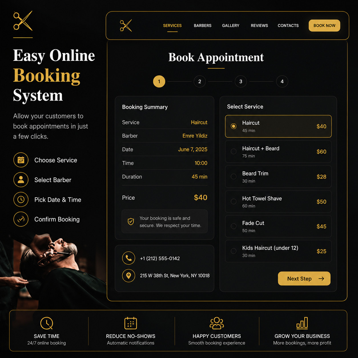 Automated Barbershop Booking System — Ready-to-Launch Website with Admin Dashboa