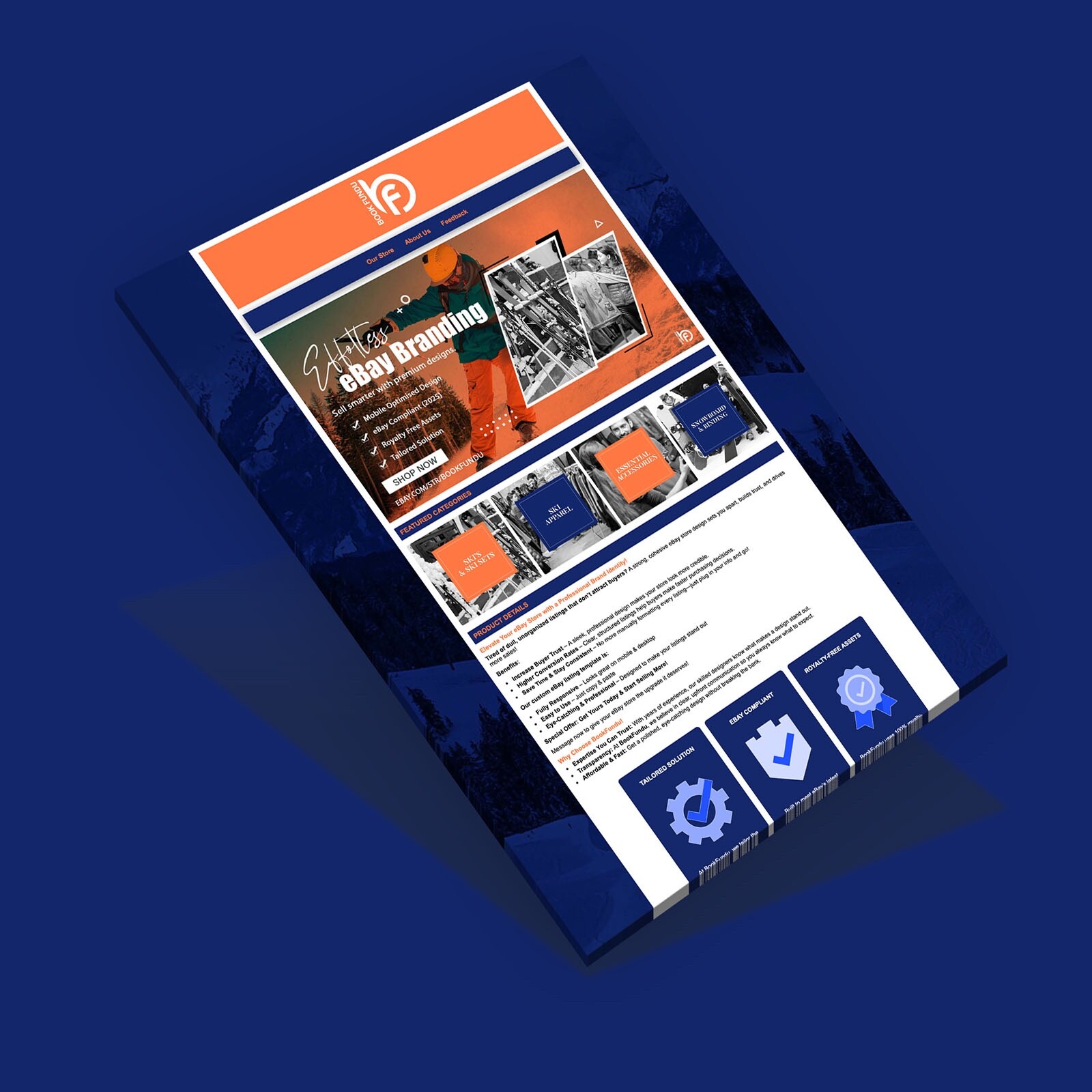 Custom eBay Listing Auction Template for Ski & Snowboard Equipment Shop – 2025
