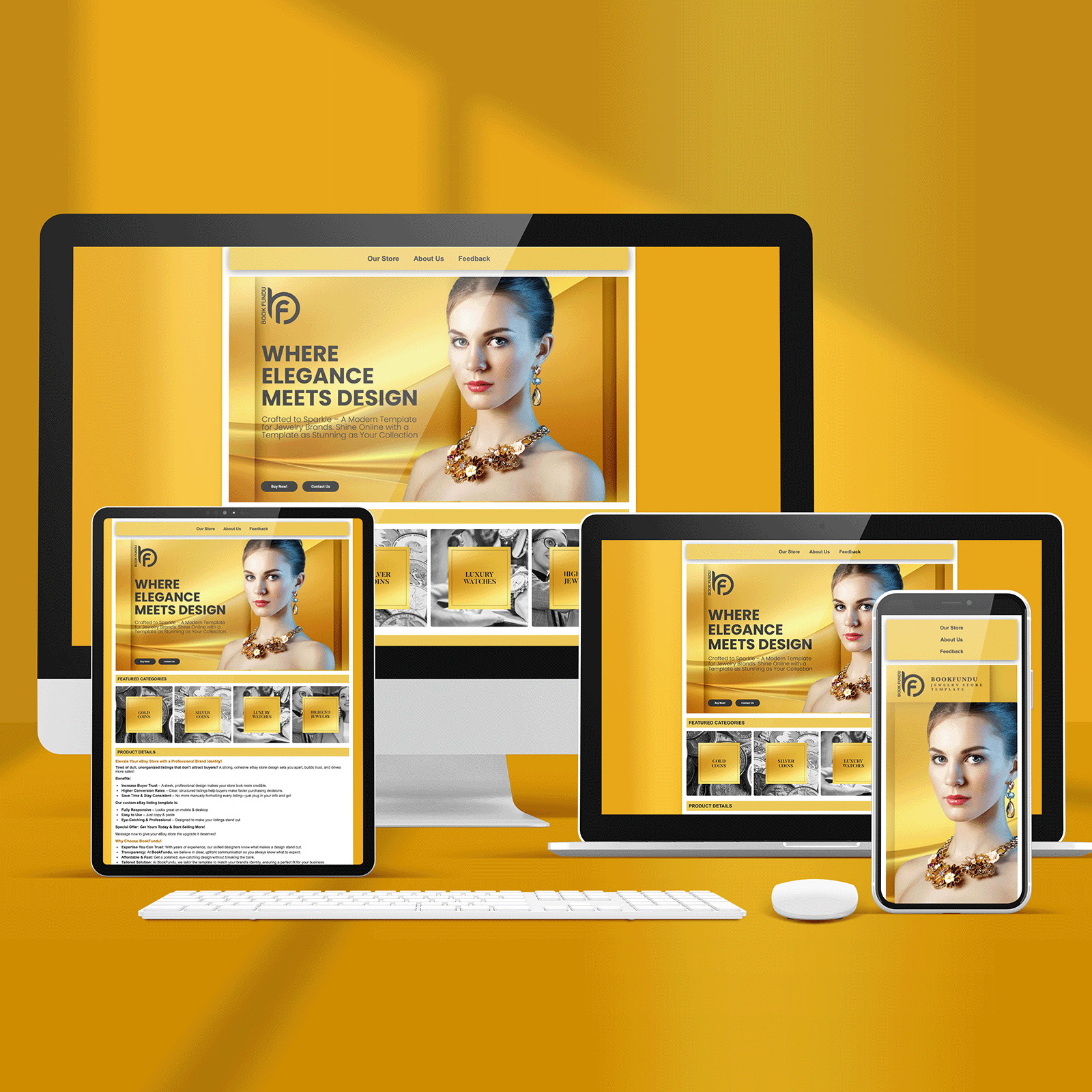 Luxury Gold-Themed eBay Template | Customizable For Any Business | Responsive