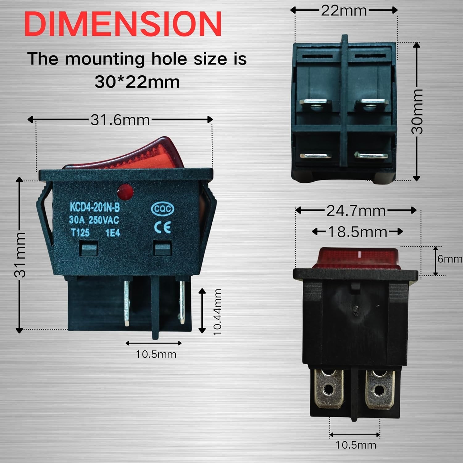 «2 Pack 30A 250V Rocker Switch, Red LED, DPST 4 Pin, Heavy Duty, 120V Toggle «